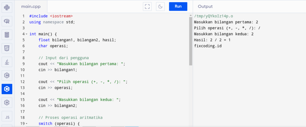 Cotoh Program C++ calculator dan Penjelasannya | Fix Coding