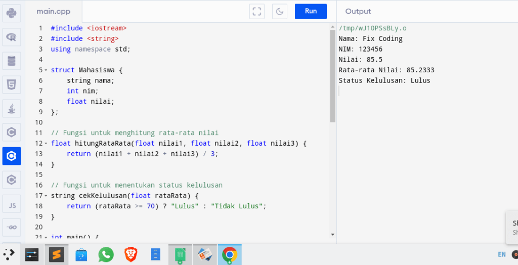 Contoh Program Struct C++ untuk Penilaian Mahasiswa | Fix Coding